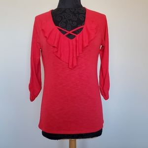 Red long sleeve shirt with frill